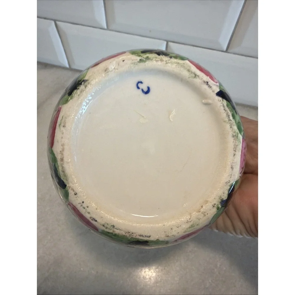 Lemax Ceramic Flower Pot Vase Green/blue/pink Roses Garden Gold Gilt 4